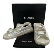 ☆ CHANEL 香奈兒 Silver Calfskin #39C Sandals 銀色小牛皮39C碼涼鞋 100%真品