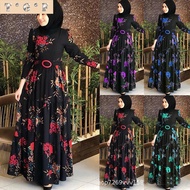 dress muslimah fashion jubah floral dress  Flower pattern belt Long Dress S-5XL baju jubah muslimah moden{ Free shawl}