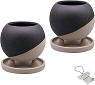 J-kitchens Select No. 4244 Set of 2 Vases Ceramic Flowerpot Empty Grilled Design Pot C Black Φ6.1 x 