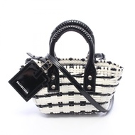 [二手] BALENCIAGA BISTRO XXS 手提包，2 用籃子包，678028，白色/黑色琺瑯，女士。