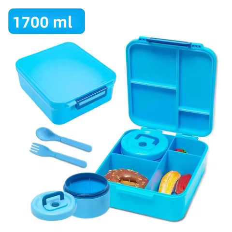 Bento Lunch Box with Soup Thermo Jar, Leakproof 4 Compartment Lunch Food Containers, Thermo Insulate