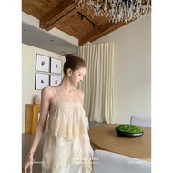 Exclusive dye Long strap dress, elaborate layered skirt