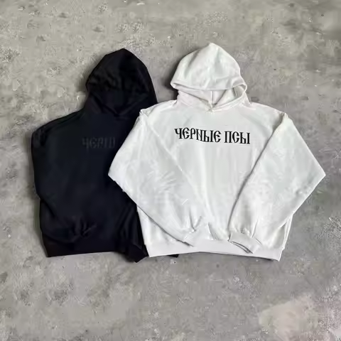 Oversize Gray Vultures YZY Kanye Russian Print Cotton Hoodie Men Women 1:1 Top Quality Vintage Pullo