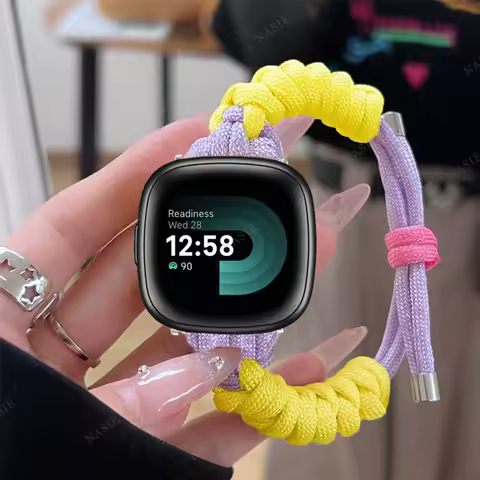 Woven Strap for Fitbit Versa 4 3 2 Lite Band Nylon Braided Band Stretchable Elastic Watch Strap for 