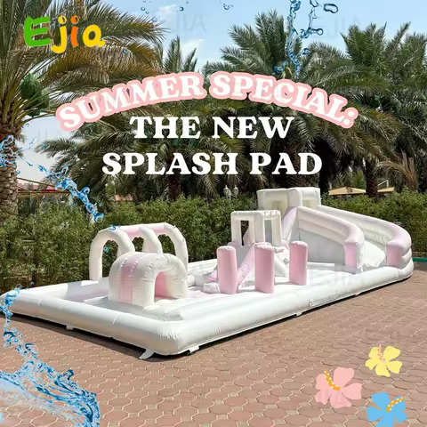 20ft White Pink Obstacle Course Ball Pit Playground Area with Jumping Castle Slide Inflatable Splash