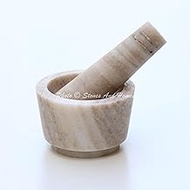 Stones And Homes Indian Brown Mortar and Pestle Set 3 Inch Marble Medicine Pills Stone Grinder for Home and Kitchen Small Bowl Polished Round Medicine Pills Stone Grinder - (7.6x4.8x3.2 cm)