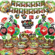Minecraft Theme Birthday Party Supplies Pixel Style Gamer Party Decorations Banner Steve Balloons Pa