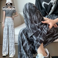 Ice Silk Baggy Flowy Pants Women Tie Dye Straight Cut Wide Leg Loose Casual High Waist Slack Pants W
