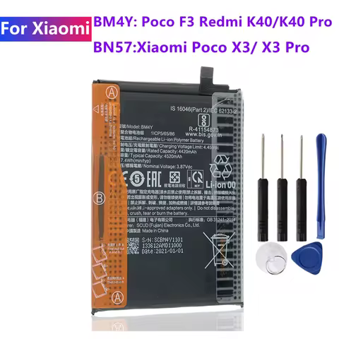 Battery BM4Y For Xiaomi Poco F3 Redmi K40 Pro,BN57 For Pocophone X3 Poco X3 Pro + Free Tools