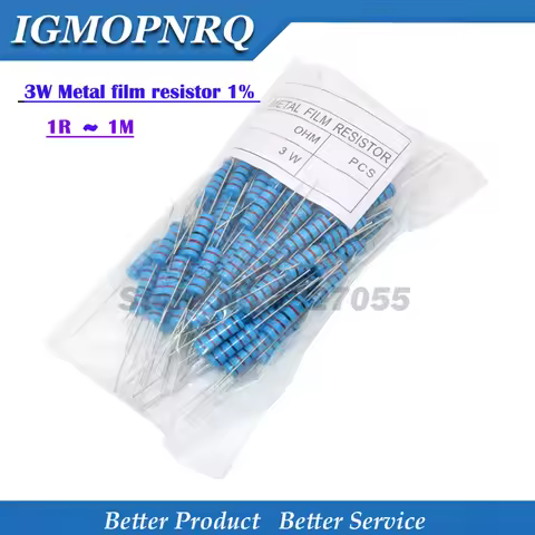 100pcs 3W Metal film resistor 1% 0.1R ~ 2.2M 1R 10R 22R 47R 100R 330 ohm 1K 4.7K 10K 22K 47K 100K 33