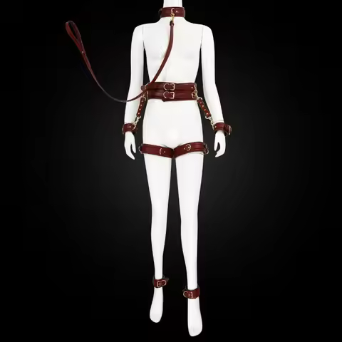 BDSM Bondage Set with Belt Wrist and Thigh Cuffs Cross Buckles Adult Play Bondage Handcuffs and Foot