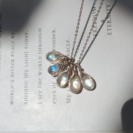 月光石吊墜 六月生辰石月光石項鍊 手工純銀簡約繞線月光石吊墜