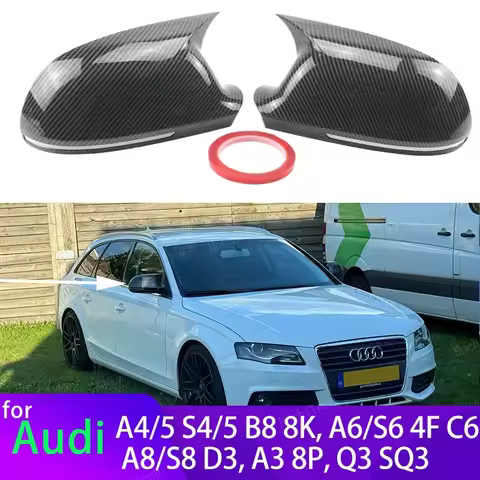 For Audi A4 S4 A5 S5 B8 8K, A6 S6 4F C6, A8 S8 D3, Q3 SQ3 , A3 8P Carbon Look Black Horn Add on Side