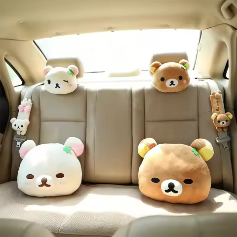 Rilakkuma Car Headrest Kawaii Rilakkuma Korilakkuma Car Pillow Seat Belt Cover Cushion Soft Plush Ca
