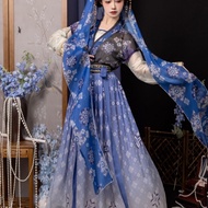 Mo Zhixun [Ye Lan] Hanfu Summer Han Element Suit Tang Made Hanfu Waist-Length Pleated Skirt Super Fairy Hanfu Improved Version Hanfu Chinese Style Women's Clothing Two-Color Optional Retro