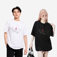 100% Cotton Men's and Women's T-Shirt, printed with Valentine's image, 2 hand-crocheted - Down Form 