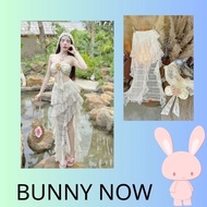 Women's beachwear Set, cotton bra with head scarf, combined with a cute, feminine mesh lace split sk