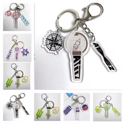 Kpop ATEEZ GOT7 GIDLE IU ASTRO Keychain Bag Pendant Momo YUQI  Hongjoong Light Stick Kering Fans Gif