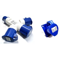 16A 3 PIN PLUG TO 3 WAY SOCKET CONNECTOR / 16A 3 PIN PANEL MOUNT SOCKET BLUE SINGLE PHASE(220V)