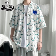 Men Short Shirt Korean Version Full Sheep Baa Printed Large Size 3XL Flower Pocket Half Sleeve Top [