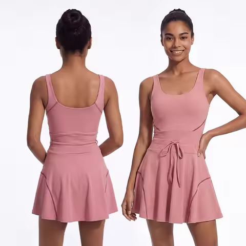 Women's U-Back Tennis Skort Dress Built-in Bra Adjustable Drawstring Quick Dry 4-Way Stretch Outdoor