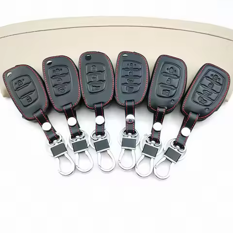 2/3/4 Buttons Leather Car Key Cover Case Keychain For Hyundai Elantra I10 I20 I30 HB20 IX25 IX35 IX4