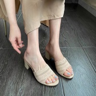 Soft Fabric 2.5 Inches Heels Sandals Women Slipper Heels Kasut Raya Perempuan Selipar Wanita