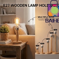 BAIHEE Wooden Lamp Holder, EU Plug Solid Wood Lamp Base Holder, Universal On  Switch E27 Bedside Lam