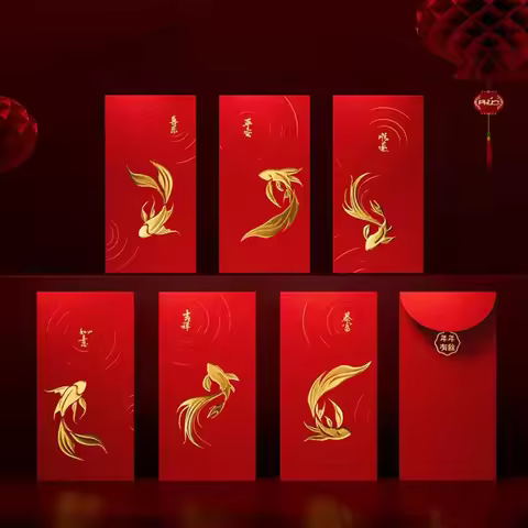 5/6/8pcs New Year Blessing Paper Red Envelope Traditional Cartoon Red Packet Folding Hot Stamping Lu