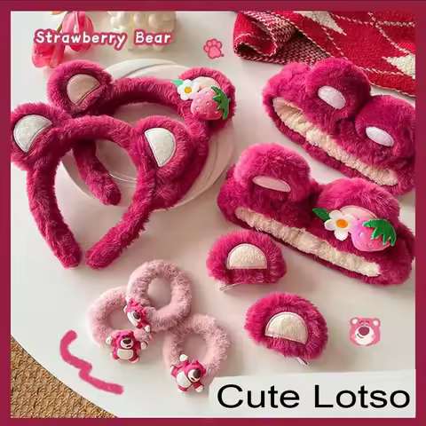 Plush Series Disney Wash Face Hairbands For Women Cute Cartoon Lotso Headbands Girls Soft Warm Makeu