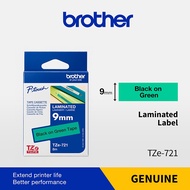 Brother Original TZe-721 9mm Black on Green Genuine Laminated Tape TZe721 TZ721 TZ-721