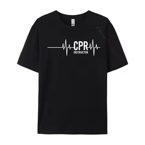 Cpr Aed Instructor Heartbeat Printed Tops Shirts Summer Autumn Crewneck Cotton Men T Shirt Summer Pr