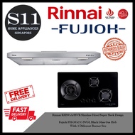 Rinnai RH-S95A-SSVR Slimline Hood Super Sleek Design + Fujioh FH-GS5035 SVGL Black Glass Gas Hob With 3 Different Burner Size BUNDLE DEAL - FREE DELIVERY