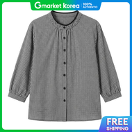 Hwase (up to Size 77) Mini Check Collarless Blouse_Hb5Sbl047C