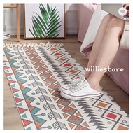 Bohemian Ethnic Style Woven Cotton Linen Carpet Tassel Bedside Rug Home Room Floor Mat Long Rug Bohe