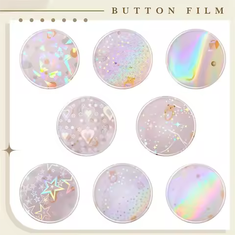 ABFU-Holographic Glitter,Badge Film 200Pcs 70Mm(2.76 In) 8 Styles, Protective For 2.25 Inch 58Mm But