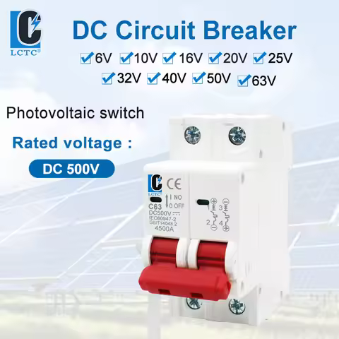 DC Circuit Breaker Solar Panels Overload Protection Switch 500VC63 6A/10A/16A/20A/25A/32A/40A/50A/63