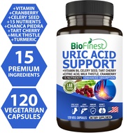 Biofinest Uric Acid Support Gout Cleanse Supplement - 15 Nutrients Vitamin B Cranberry Celery Seed Tart Cherry Chanca Piedra Milk Thistle Turmeric Amla - Reduce Pain Inflammation Muscle Soreness - Heart Immune Sleep Joint Mobility Kidney Detox (120s)