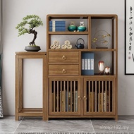 Floor Living Room Rack Chinese Style Shelf Storage Tea Set Solid Wood Tea Room Rubber Wood Cabinet D