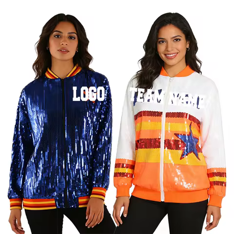 Baseball Team Women Astro Sequin Blue Bomber Jacket