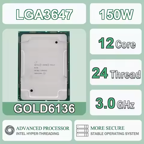 Intel Xeon GOLD6136 3.0GHz 12 Cores 24 Threads 25MB 150W GOLD 6136 CPU Processor Smart Cache GOLD-61