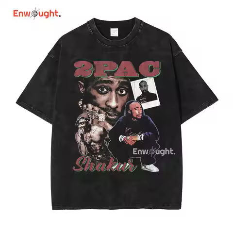 2Pac T Shirt Hip Hop Rapper Tupac Vintage Washed Tops Tees Oversized T-shirt Y2K DTG Print Short Sle