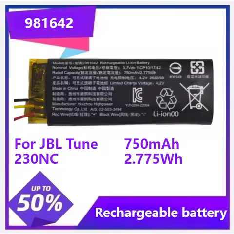 981642 Lithium Battery for JBL Tune 230NC 230 NC TUNE230NC TWS Wireless Bluetooth Earphone Charging 