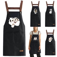 Comfort-Fit Cat Print Cooking Apron - Breathable Adjustable Pocket Cloth, grade proof baju pelindung