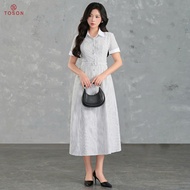 Đầm xòe linen kẻ đen trắng new 46074K65 Toson