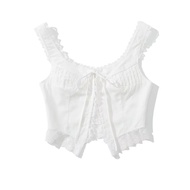 Kaslead Phụ Nữ Mới Phong Cách Euro-mỹ Phía Trước Dây Ren Chia Slim Fit Đa Năng Áo Vest Ngắn Hàng Đầu