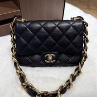 Chanel香奈兒芯片黑金粗鏈方胖子單肩包