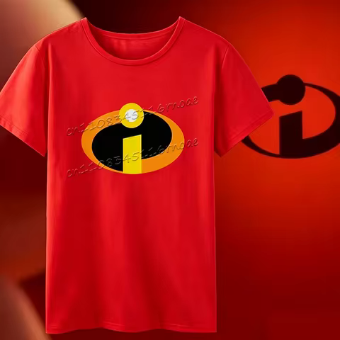 Incredibles Family Logo Graphic Print Shirt Pixar Movie Fan Tee O-Neck Cotton Short Sleeved Party Te