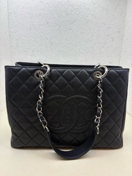 Chanel香奈兒 15開 GST黑銀荔枝牛皮tote托特包 35cm