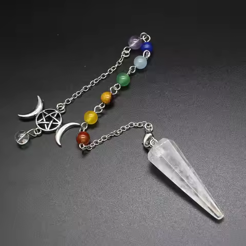 Natural Stone Crystal Pendulums Hexagonal 7 Chakra Pendant Pendulum for Dowsing Healing Triple Godde